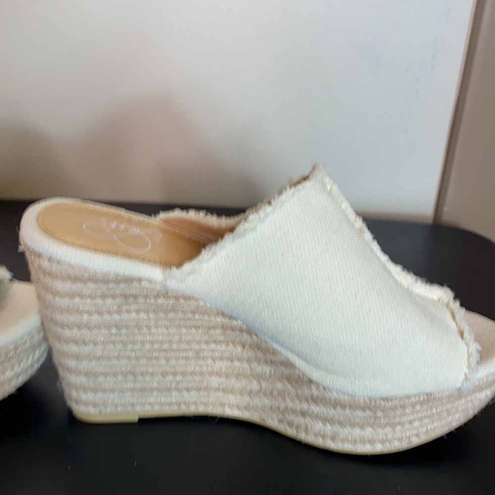 Women’s Cream Frayed Espadrille Wedge Slides - Picture 3 of 11